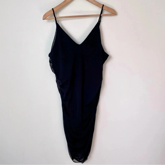 Revolve BP Ruched Mesh Mini Dress Black Plus Size - Picture 3 of 9